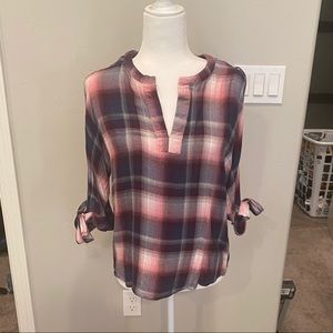 Pink, blue, purple, and pink, flannel top